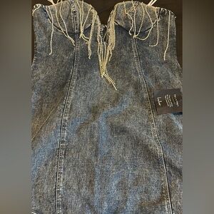 Lulu's Blue Denim Dress with Silver Accents